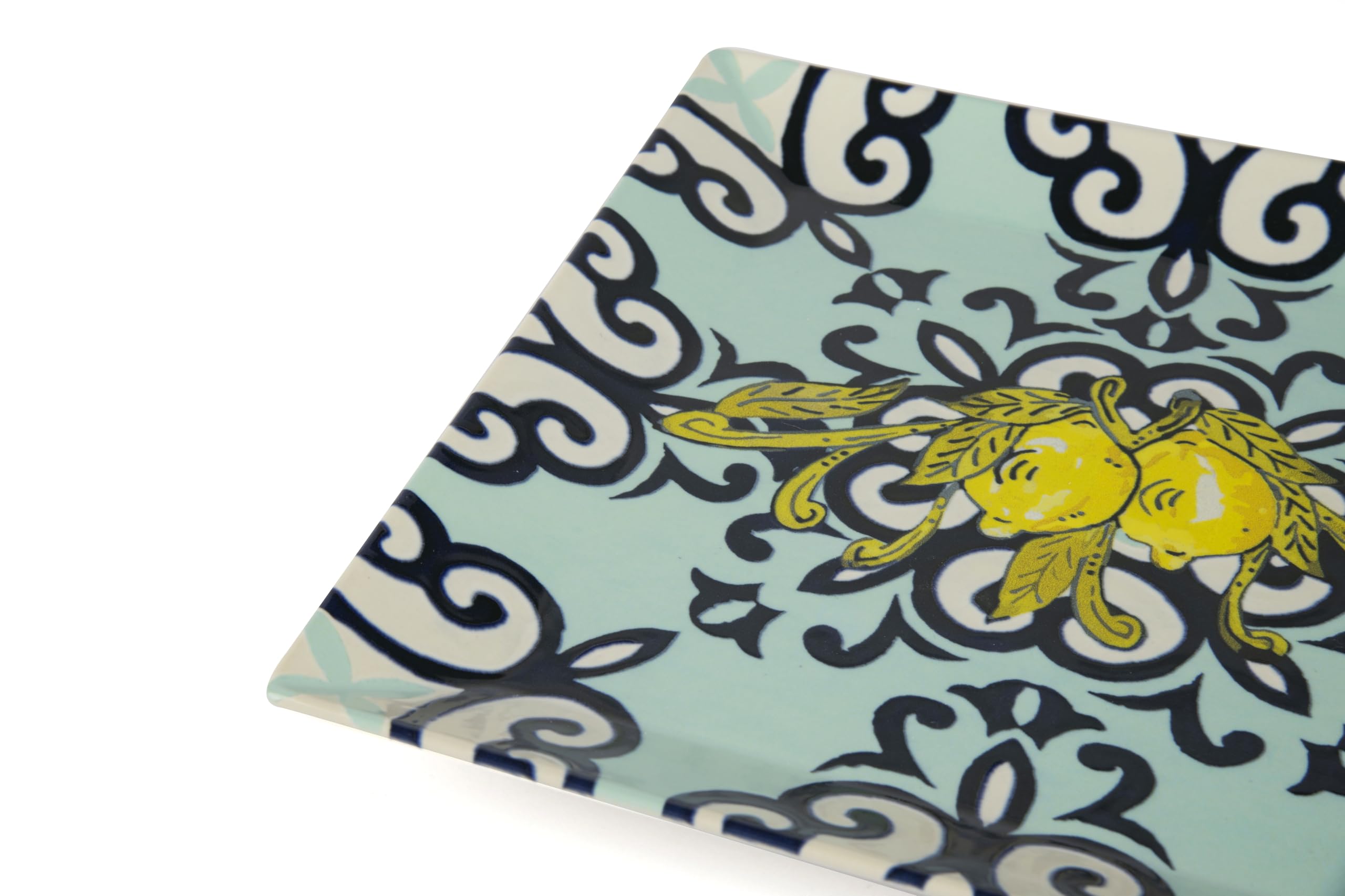 Excelsa Amalfi Set 6 Piatti in Ceramica, Motivo Mediterraneo Giallo e Blu, 24x24 cm