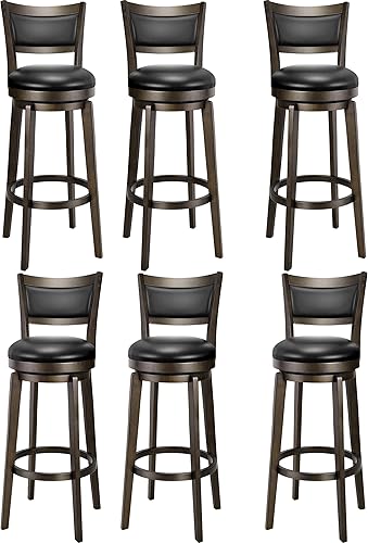Miniatura 30 de Juego de 4 taburetes giratorios de bar PrimeZone, taburetes de barra de 26 pulgadas de altura de mostrador, taburete de bar de cuero sintético negro
