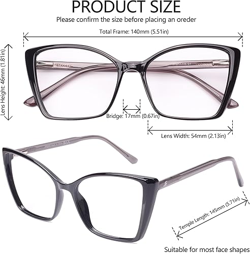 Miniatura 10 de JFXQDR Paquete de 2 lentes de bloqueo de luz azul de gran tamaño para mujer, diseño de ojo de gato, para computadora, juegos, pantalla antirreflejos