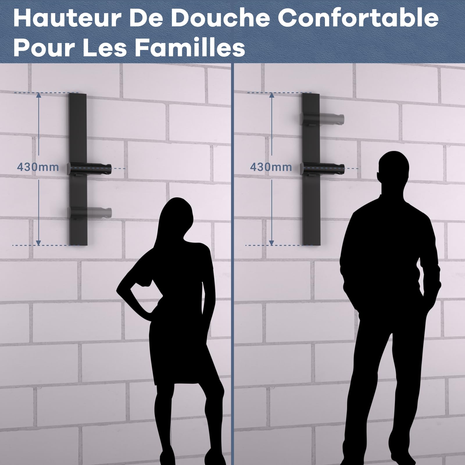 Barre de Douche sans Perçage Barre de Douche Adhésif avec Support de Pommeau de Douche Hauteurs et Angles 120° Réglables 120° Montage par Collage ou Perçage