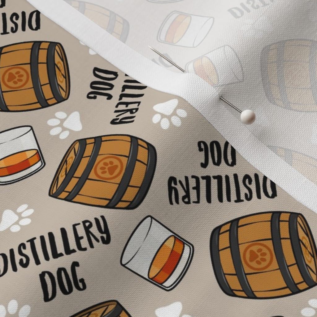 Spoonflower Fabric - Whisky Barrel Cute Whiskey Liquor Bourbon Dogs Animals Paw Print Beer Printed on Petal Signature Cotton Fabric by The Yard - Sewing Quilting Apparel Crafts Decor