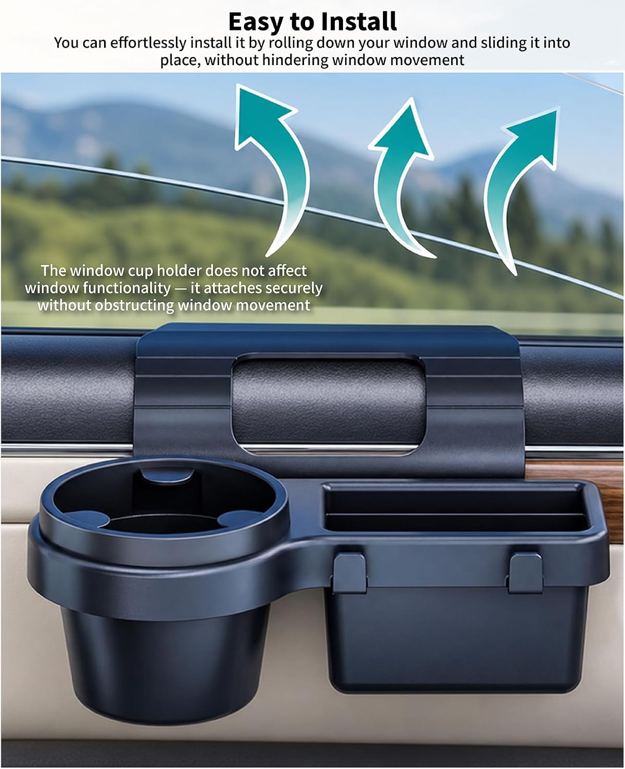 2 PCS Car Window Multifunctional Storage Organizer, Vehicles Door Hanging Storage Organizer with Extra Cup Holder, Auto Window Mounted Organizer for Cell Phone Earphone Key Snacks Water Cup