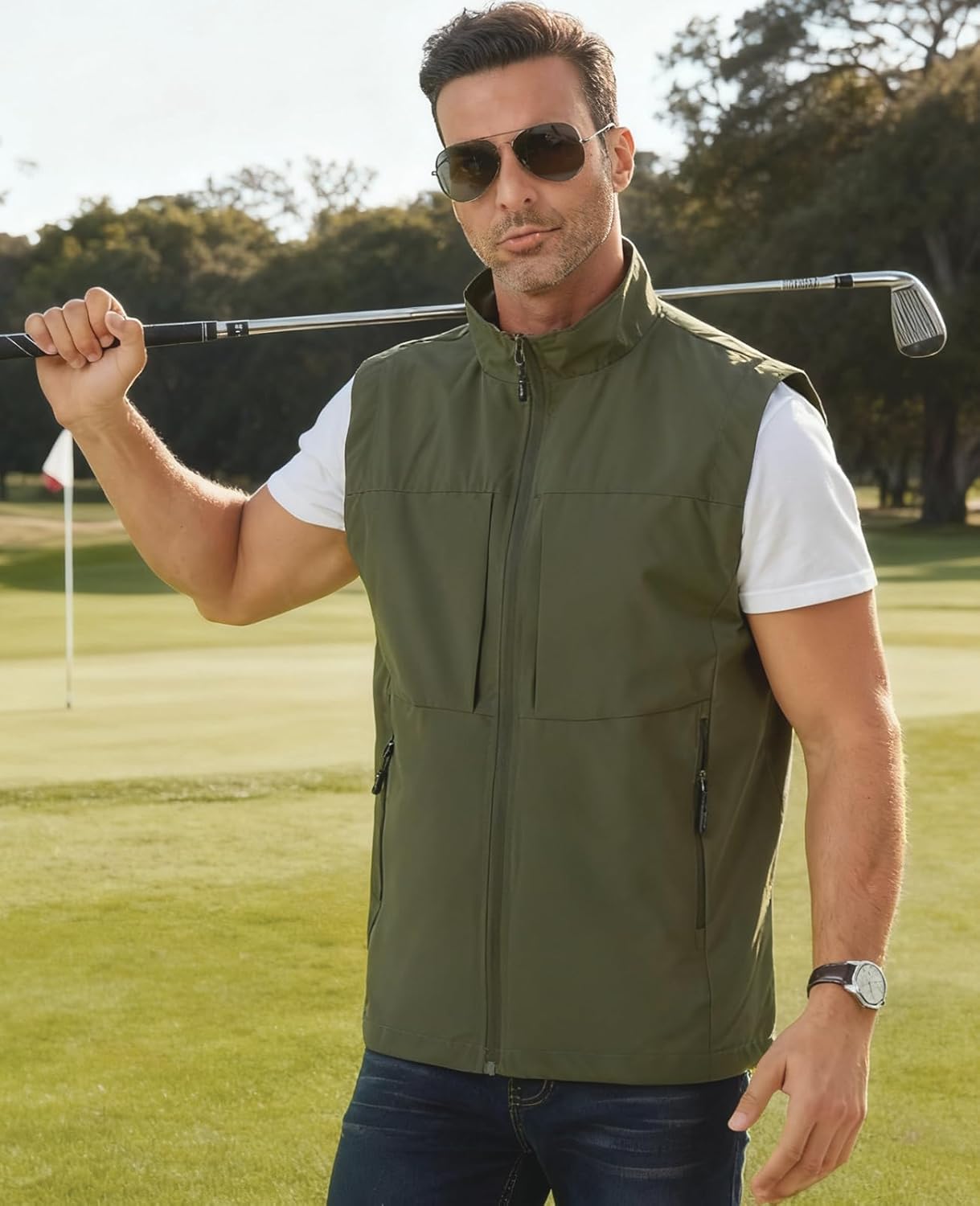Men's Lightweight Vest Outerwear with Multi Pockets Windproof Sleeveless Jacket for Travel Outdoor Golf - Image 3