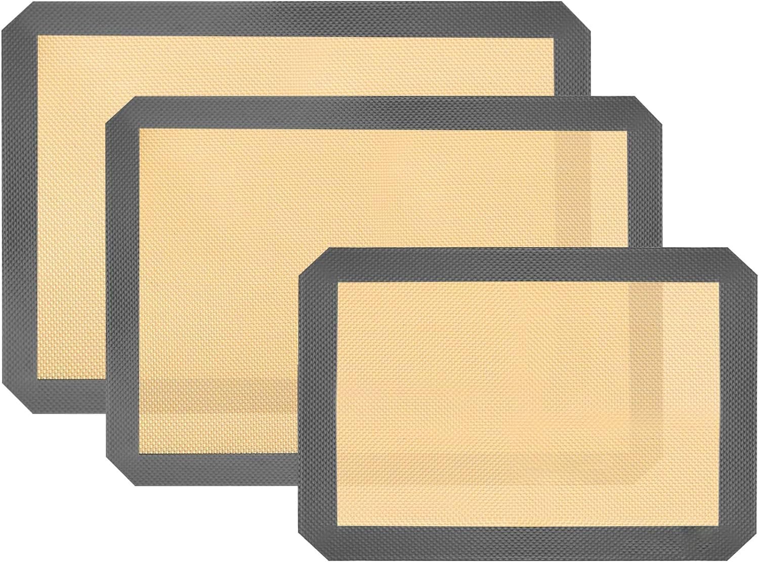 Silicone Baking Mat 3-Pack, 16.5×11.6 Inch, Food Safe & Heat-Resistant, Non-Stick Reusable Mats for Oven, Cookies, Bread, Pastry, Easy Clean