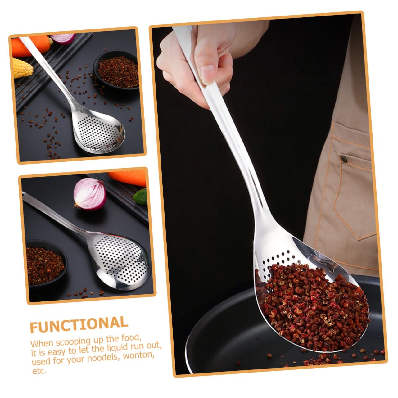 2piezas Colador De Acero Inoxidable Mango Cómodo y Orificio Para Colgar Cuchara Coladora Para Pasta Cuchara De Cocina Para Alimentos Horneados