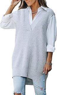 Sponsored Ad - Kisscynest Women's Oversized V Neck Knitted Sweater Vest Casual Loose Sleeveless Sweater Pullover