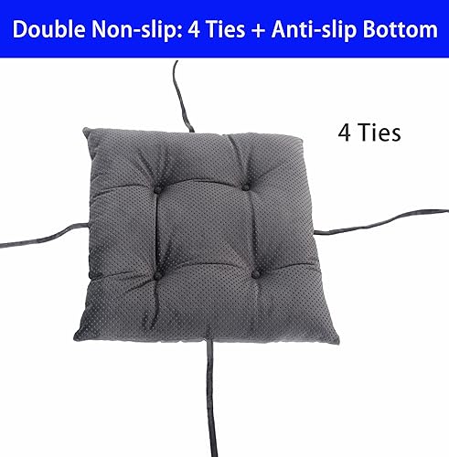 Miniatura 3 de Augld Paquete de 2 cojines cuadrados para taburete de bar pequeños con lazos cuadrados de 14 x 14 x 2 pulgadas, color gris