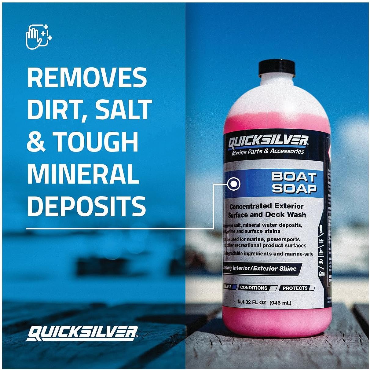 Quicksilver Boat Soap for Aluminum and Fiberglass Boats Interior/Exterior, PWC and Recreational Vehicles - 32 oz.