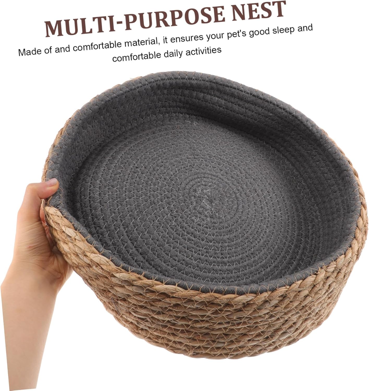 MERRYHAPY Natural Woven Round Pet Bed Braided Kennel for Cats Puppies Small Dogs Comfortable Warm Nest Mat