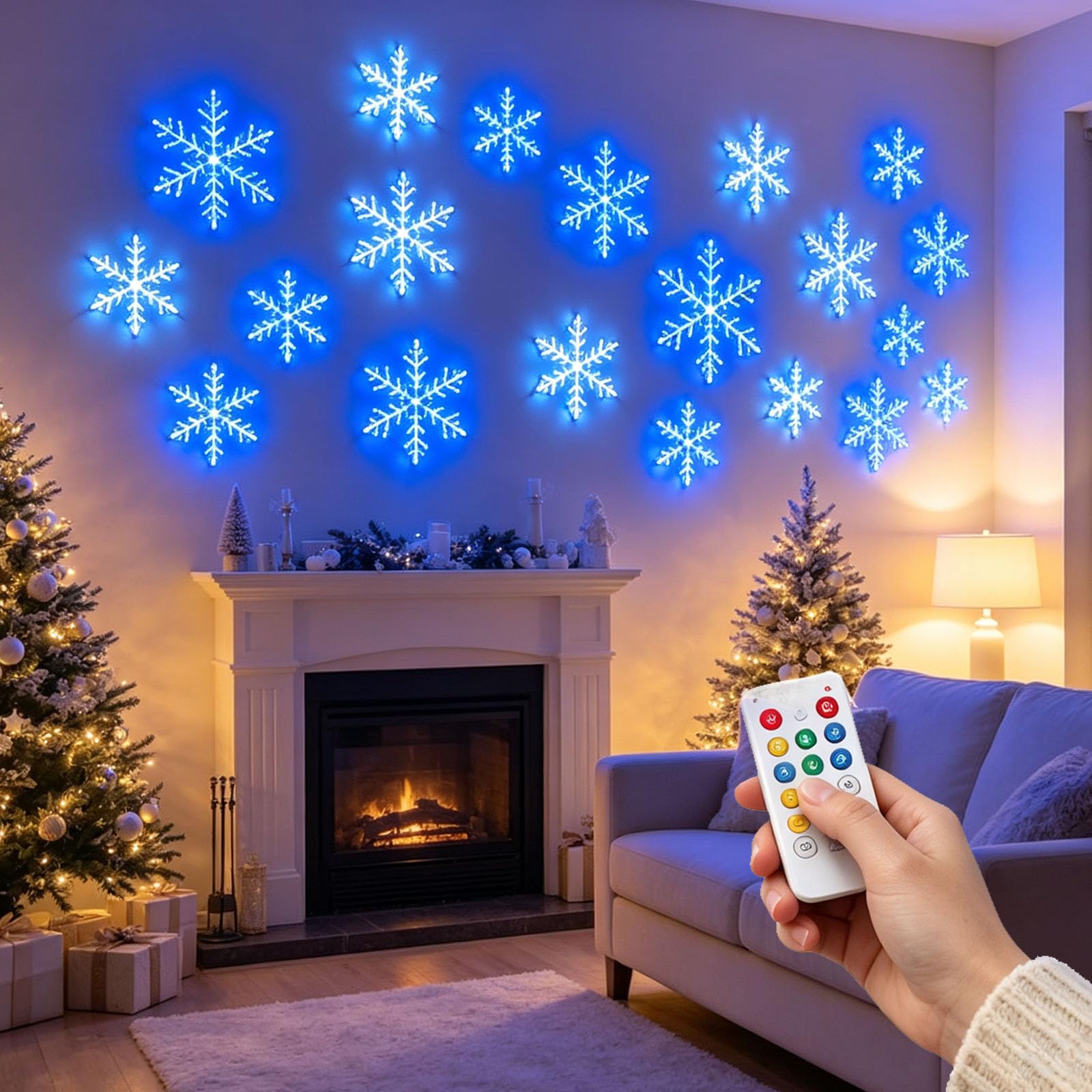Light Up Snowflakes, 12/24/36PCS LED Snowflake Wall Lights，Blue：36