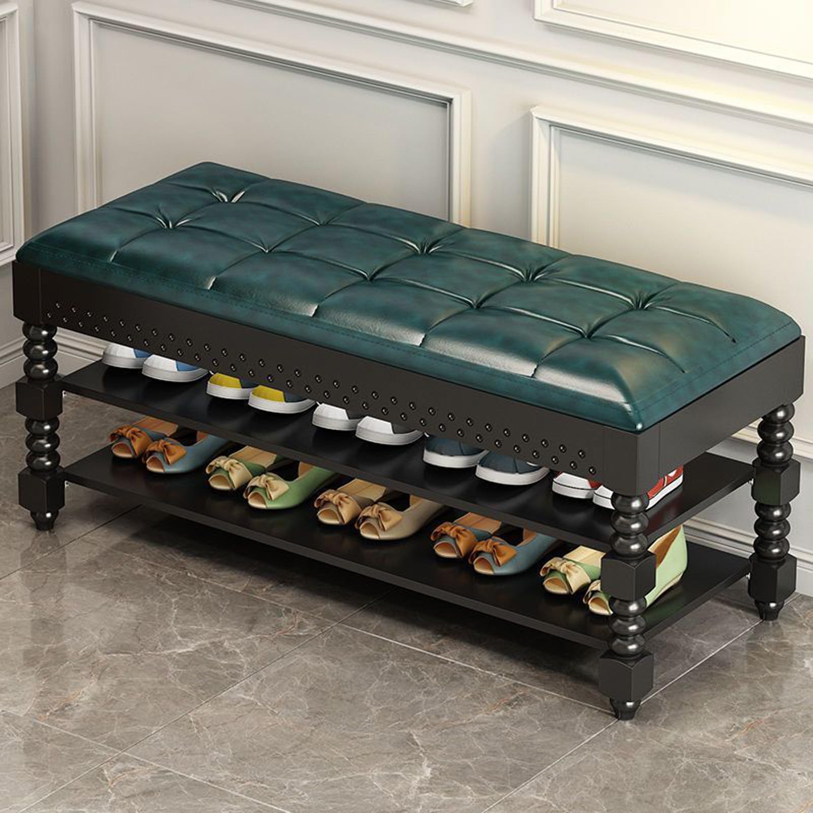 Banc porte-chaussures avec siège rembourré pour un accueil chaleureux