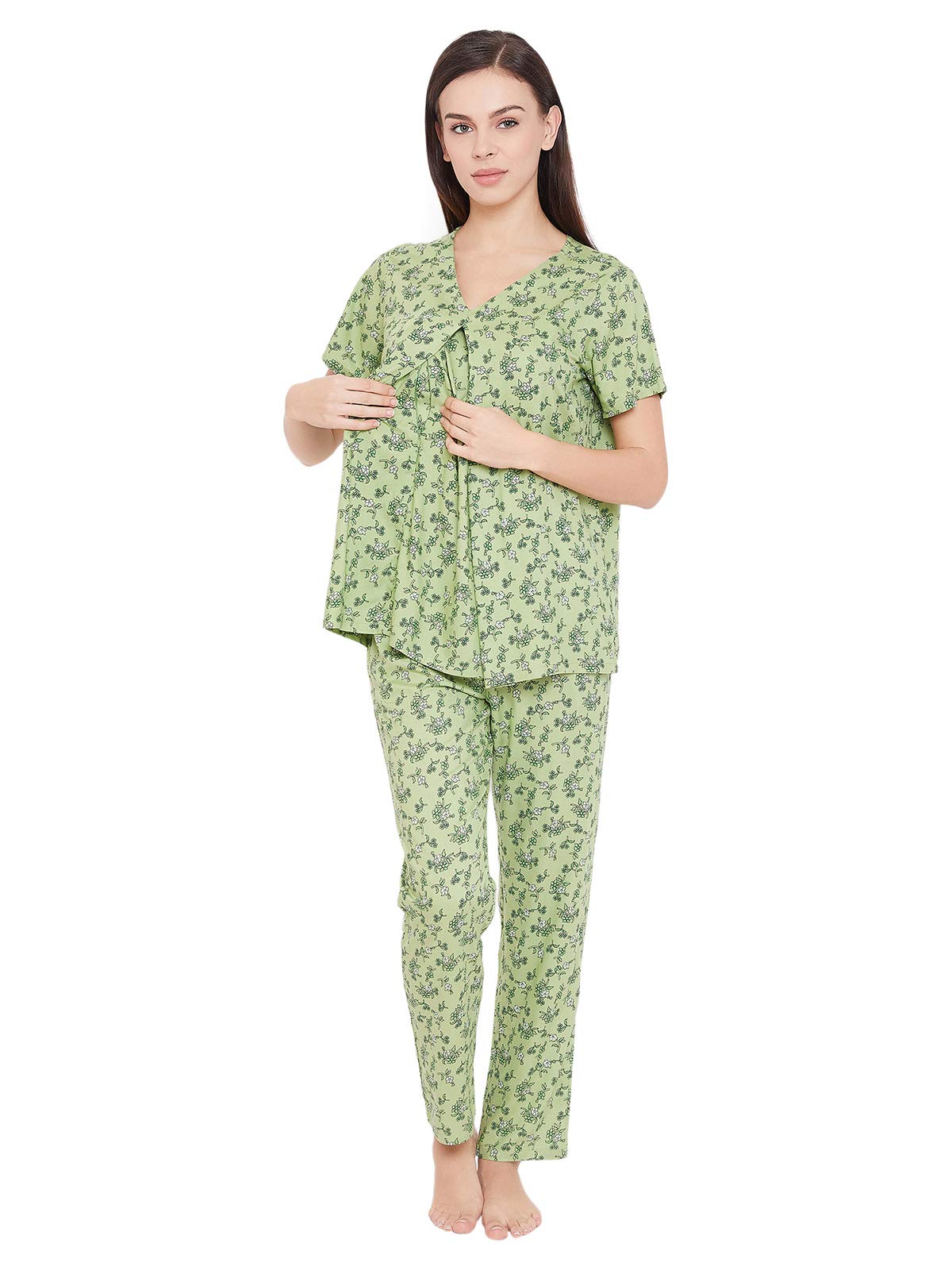 clovia Women's Rayon Feeding Pretty Florals Top & Pyjama-picture-16