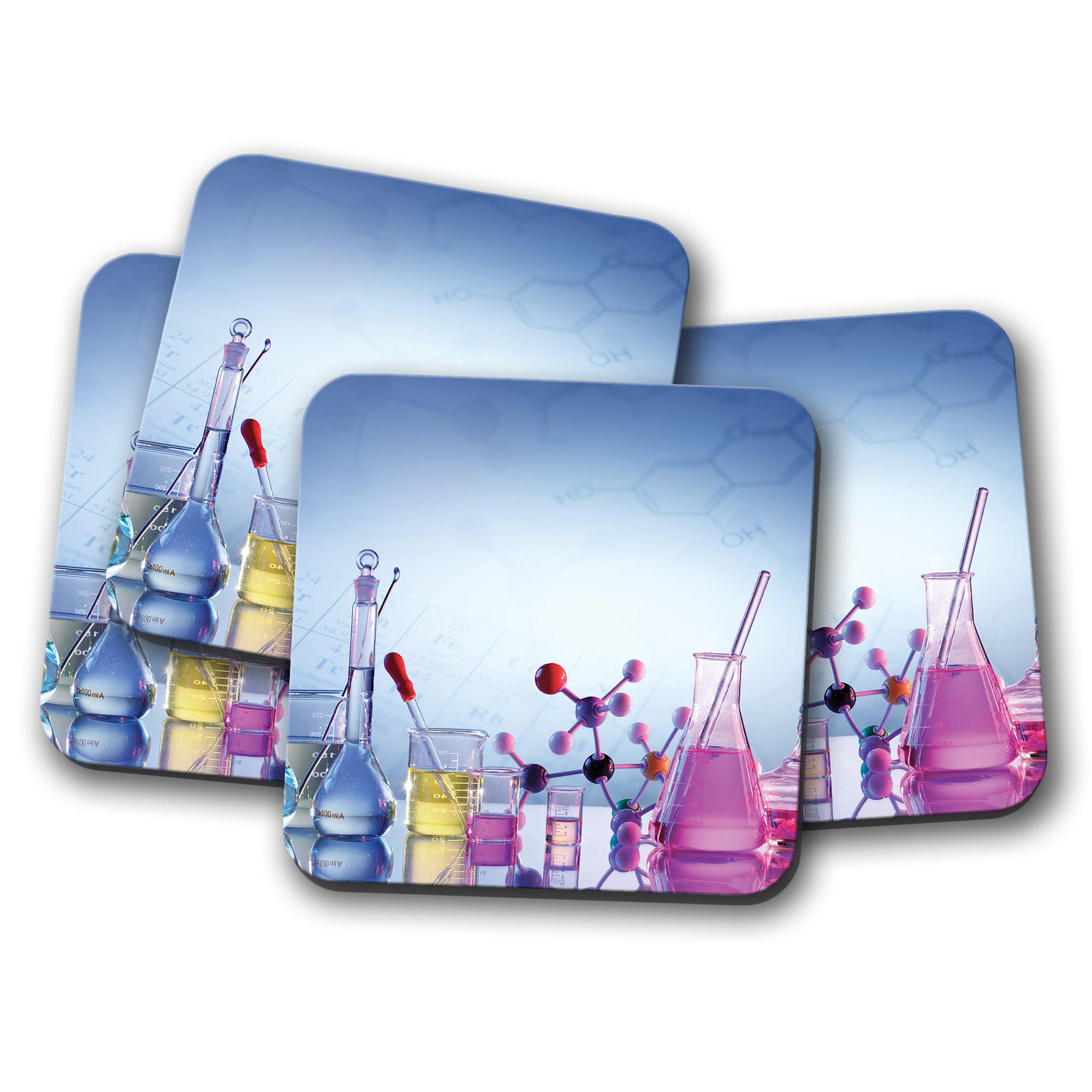 Destinationvinyl Multicolor 4 Set - Funky Chemistry Coaster - Science Student Teacher College Fun #8794