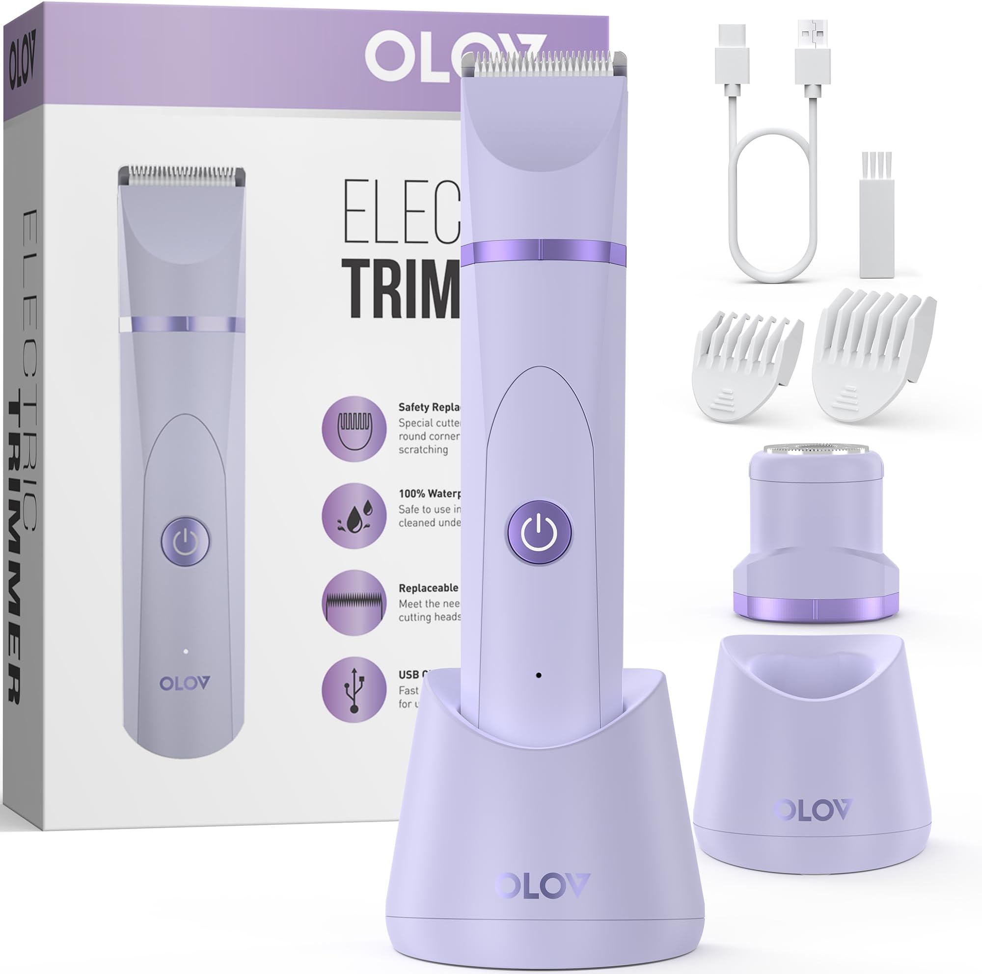 Bikini Trimmer Women - Painless Lady Shaver for Women, Rechargeable Women's Electric Shavers, IPX7 Waterproof Electric Razor for Body Legs, Underarms, Pubic Hair,Purple