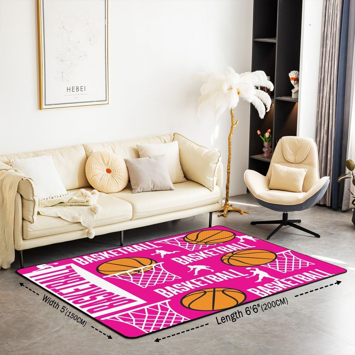 Feelyou Basketball Decorative Rug Area Rug 3x5 Basketball Lover for Boys Girls Children Plum Red Living Room Rugs Sport Indoor Floor Mat