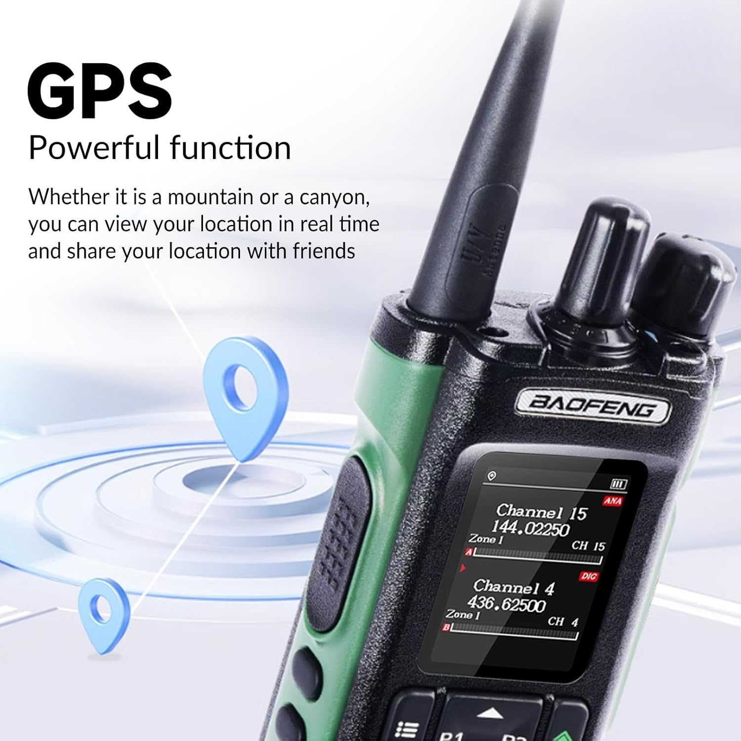 BAOFENG DM-32 radio with GPS functionality indicated