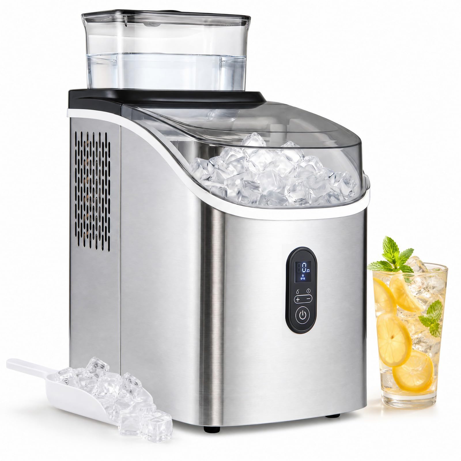 LIFEZEAL Macchina Ghiaccio 15 kg/24h con 13 Spessori (Argento) | Macchina del Ghiaccio, 16 Cubetti in 13 Minuti, Autopulente, Silenziosa, con Cestello e Paletta, per Casa, Ufficio e Bar