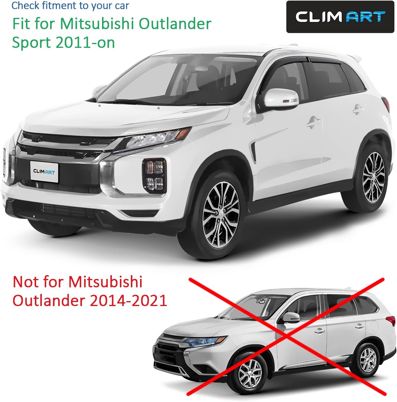 CLIM ART Incredibly Durable Rain Guards for Mitsubishi Outlander Sport 2011-2026, Tape-on Window Deflectors, Vent Deflector, Vent Window Visors for Cars, Dark Smoke,Car Accessories,4 pcs-411046LP