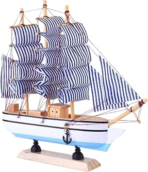 VOSAREA Wooden Sailing Ship Model Decor Handmade Nautical Sail Ship Tabletop Ornament Mediterranean Style Beach Nautical Home Decoration for Bar Home Style Cruise Ship Model
