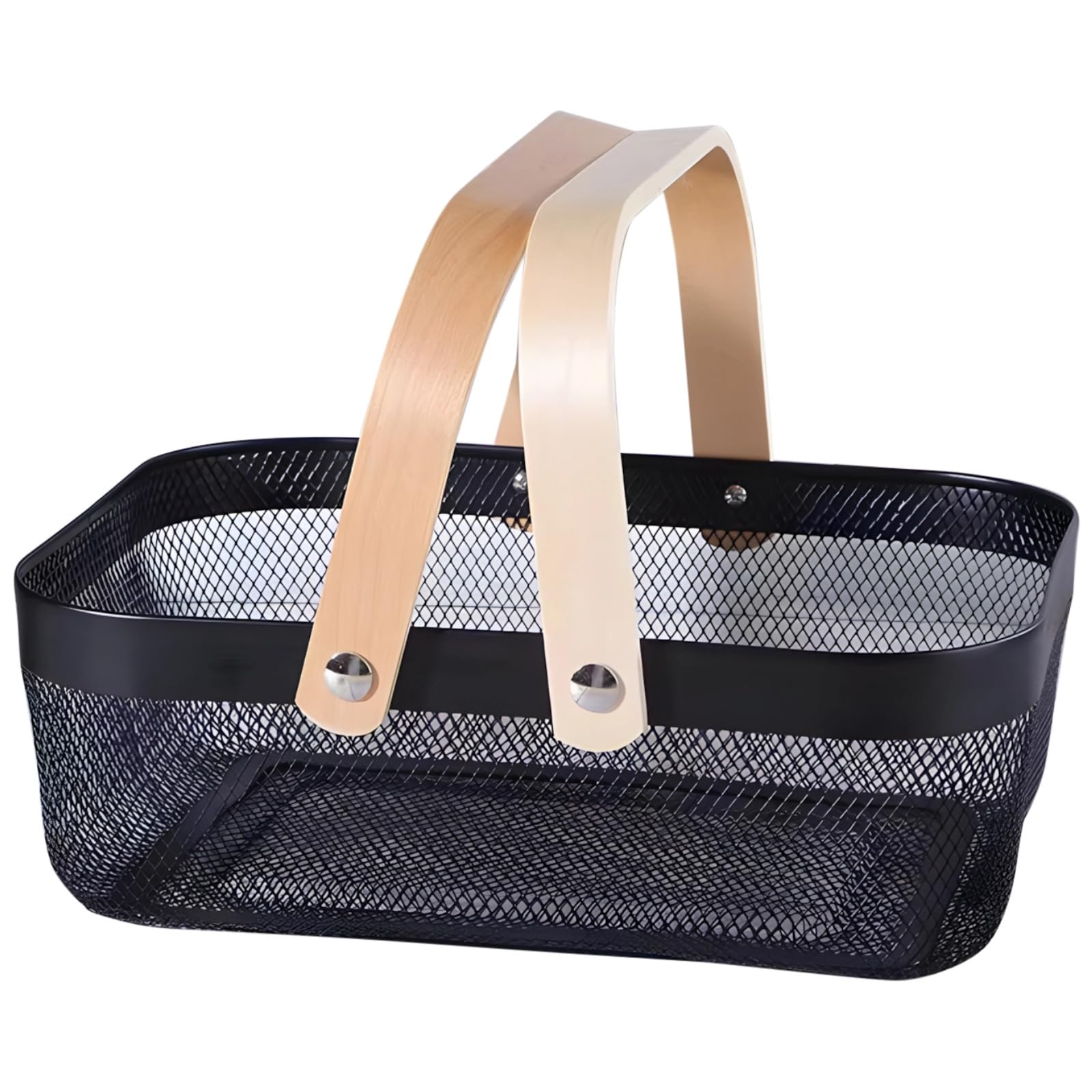Panier de récolte, panier de rangement rectangulaire en métal et bois pour la maison, solution de stockage pour grands et petits objets, porte fruits et légumes, cuisine et salon