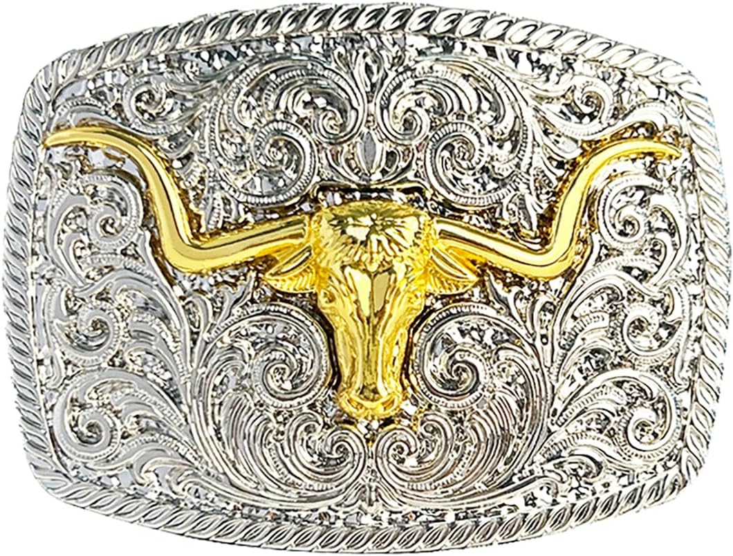 TOPACC Western Belt Buckle for Men Women Cowboy Cowgirl Rodeo Longhorn Buckle 1.5 Inches Novelty Belt Buckle