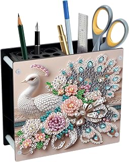 JISHSHAY Diamond Art Pen Holder Peacock Diamond Painting Pencil Holder Animal Gem Art Penholder Gem Painting Pen Organizer Mosaic Kits for Adults Embroidery Kit Pencil Organizer, Contains 12 Slots