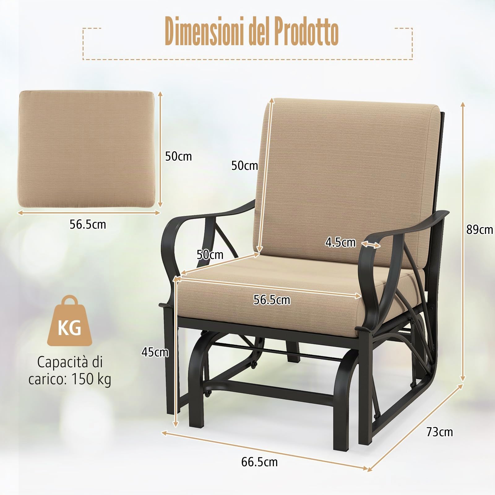 GIANTEX Poltrona a dondolo in metallo con cuscino, sedia a dondolo per adulti, struttura robusta, sedia a dondolo ergonomica, per interni ed esterni, per giardino, terrazza, balcone, soggiorno, carico