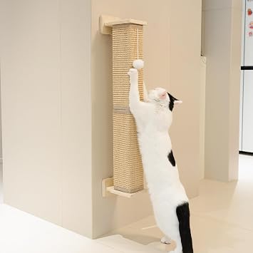 PETKARAY Wall Mounted Cat Scratcher, 30 Large Sisal Cat Scratcher for Wall, Square Sisal Cat Scratching Post with Toy Ball