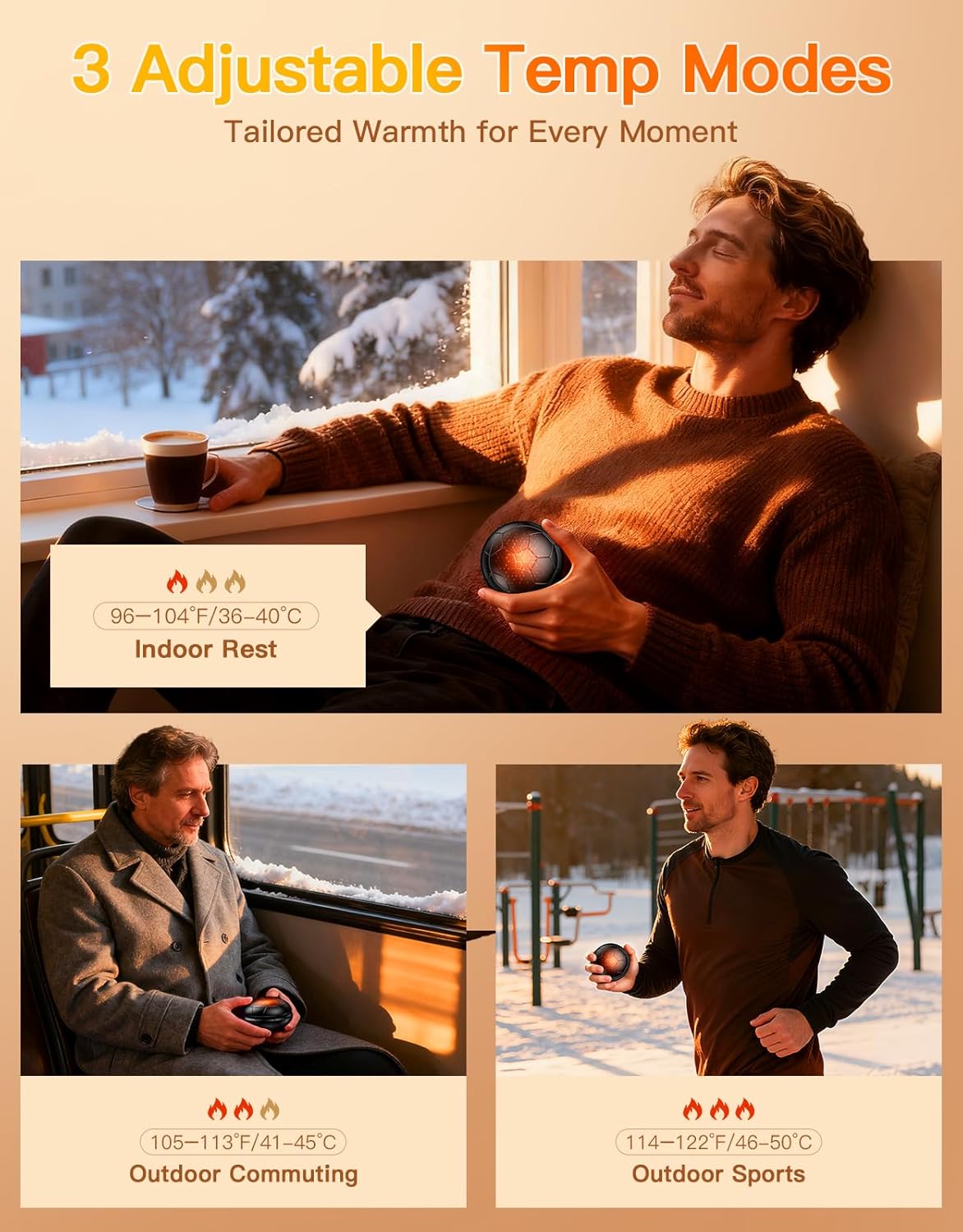 AJVV Hand Warmers Rechargeable 2 Pack丨Electric Hand Warmer, Up to 24hrs & 3s Fast Heating, Magnetic Portable Handwarmers, for Men, Kids, Raynauds, Hunting, Ski - Image 3