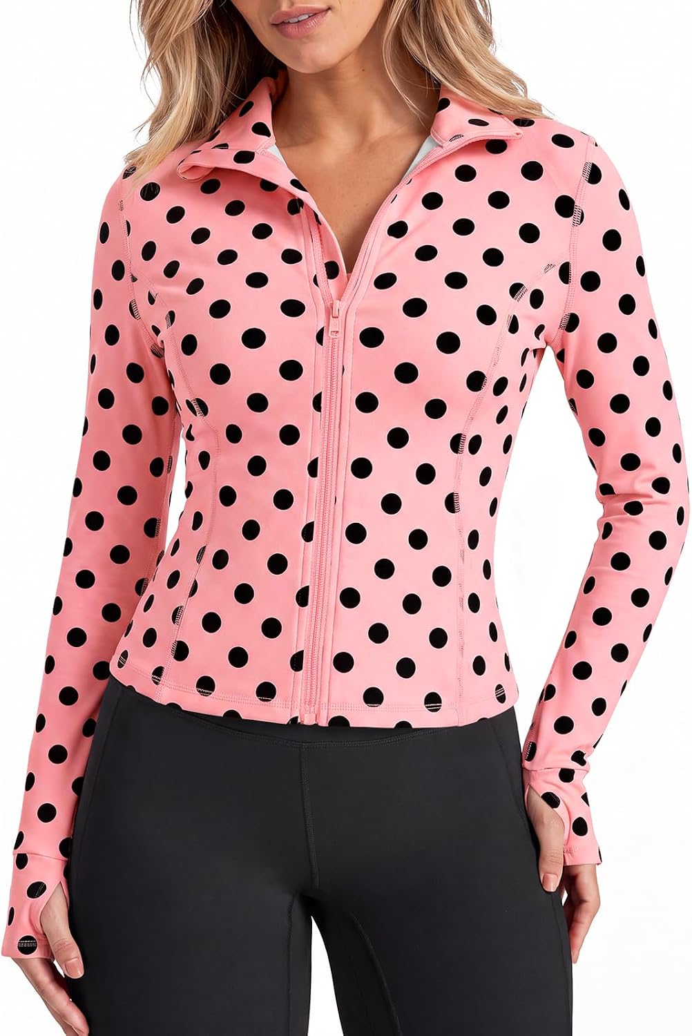 Aoysky Womens Lightweight Zip Up Workout Jacket Polka Dot Crop Tops