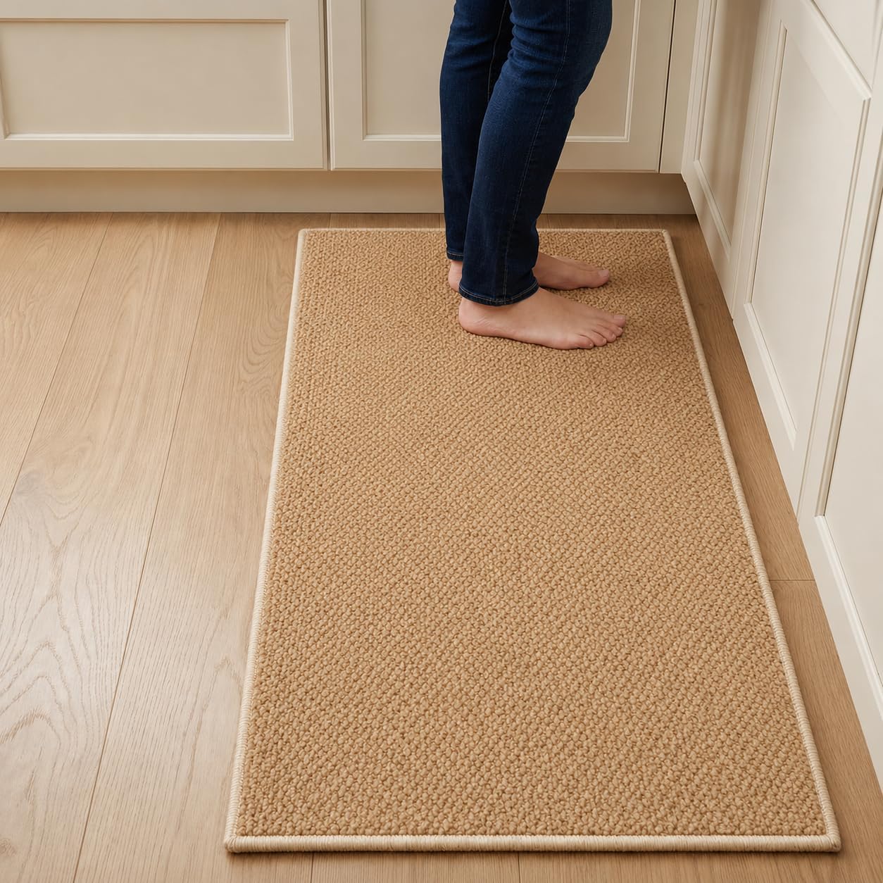 Kitchen Rugs 17"x47", Non-Slip Kitchen Mats for Floor, Machine Washable Absorbent Kitchen Runner, Stain Resistant Rug with Rubber Backing for Kitchen, Hallway, Laundry & Sink, Camel