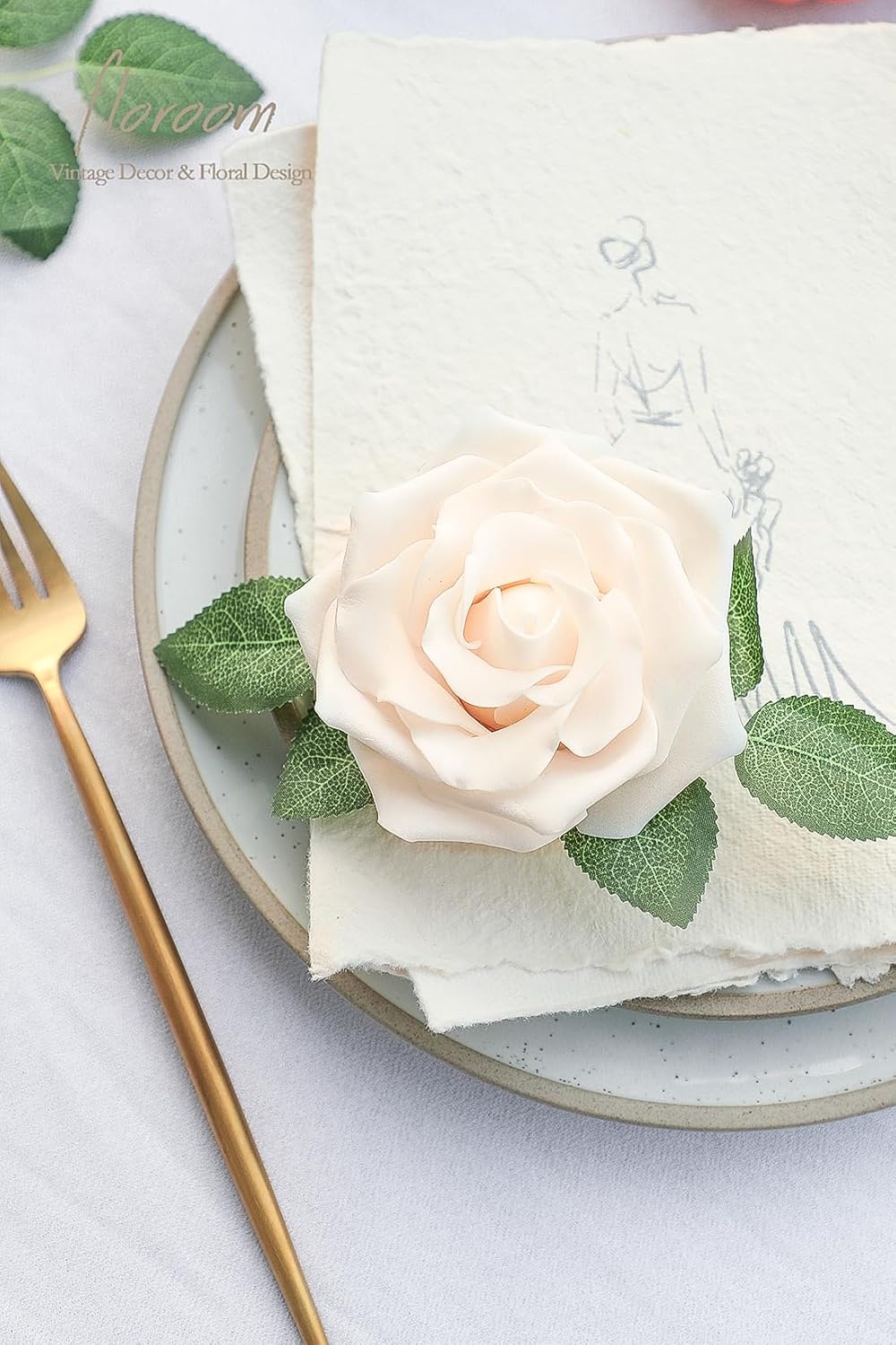 Floroom Artificial Flowers 16pcs 3.5" Real Looking Cream Foam Fake Avalanche Roses with Stems for DIY Wedding Bouquets Bridal Shower Centerpieces Floral Arrangements Party Tables Home Decorations - Image 5