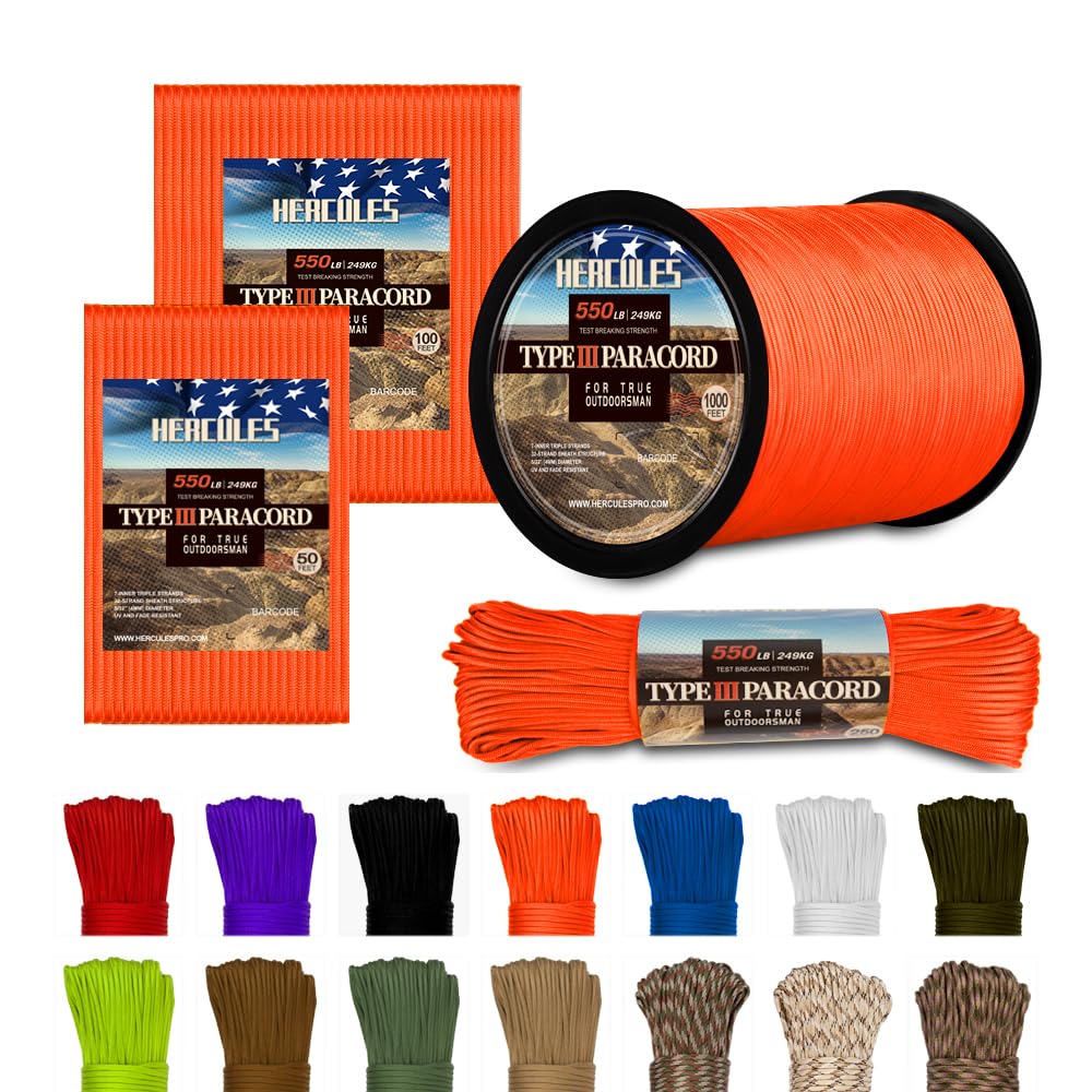 HERCULES Cuerda de paracaídas Tipo III Paracord 550, Cuerda de paracaídas de 50 pies, Color marrón Desierto para Cuerda de Camping, Cuerda de Supervivencia — view 24