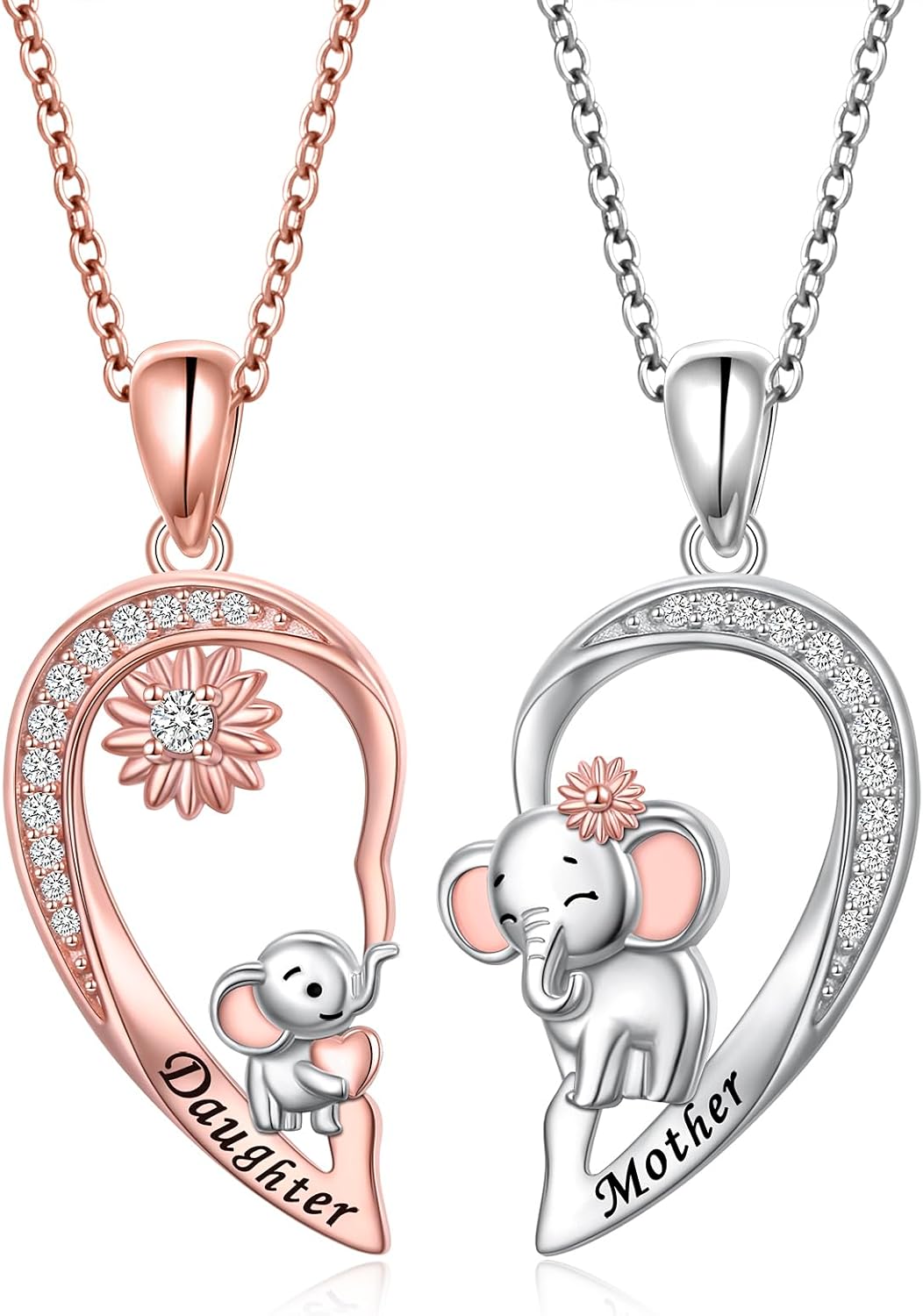 Mother Daughter Necklaces 925 Sterling Silver Rose/Sunflower/Sun moon Heart Matching Pendant Family Jewelry Mom and Daughter Gift for Mom Mothers Day Birthday Present