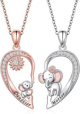 Mother Daughter Necklace 925 Sterling Silver Cute Animal/Flower/Sun Moon Heart Matching Pendant Mom and Daughter Jewelry Gift for Mothers Day Birthday