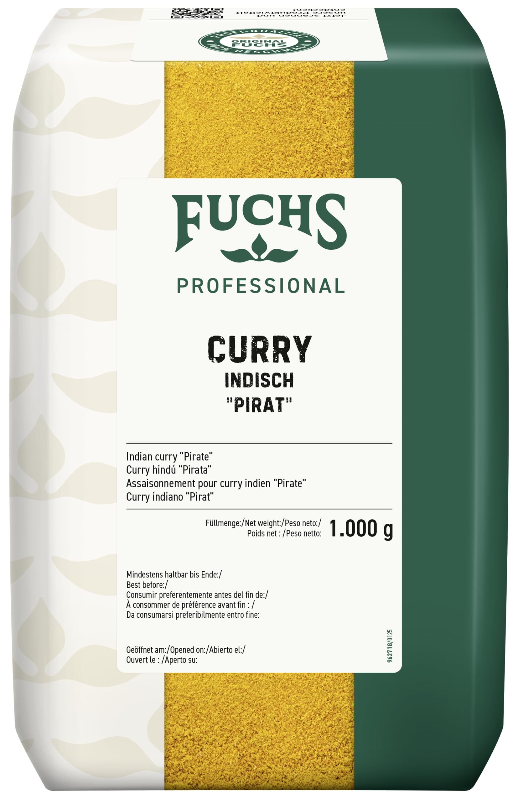 Fuchs Professional - Curry indisch "Pirat" | Zum Würzen von Saucen und Fleischgerichten | Profi-Qualität für Großverbraucher und Gastronomie | 1 kg im großen Beutel