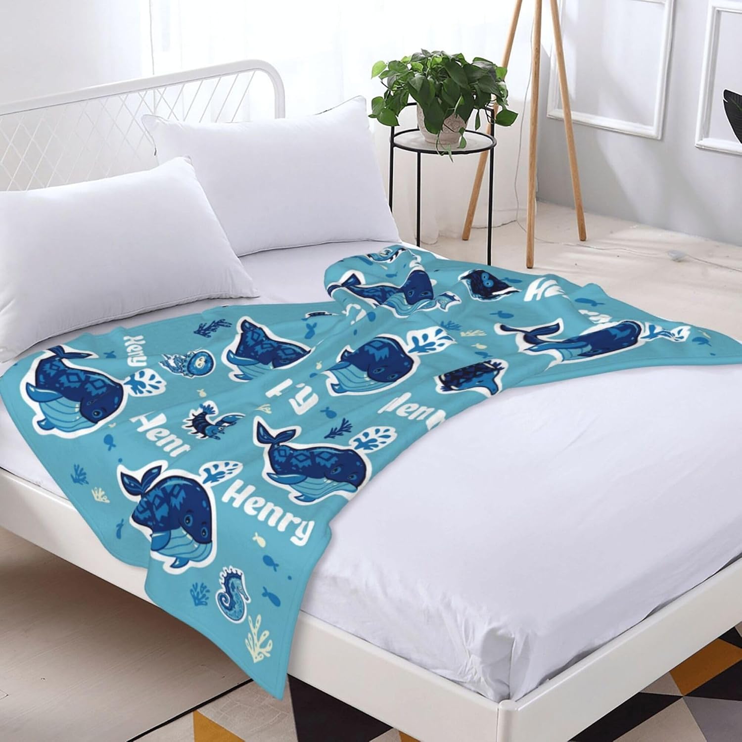 Personalized Baby Blankets with Names,Custom Blankets with Name for kids,Customized Ocean Whale Blankets with Name for Adult,Personalized Gifts for Birthday Christmas Valentines Day Gift（40"W x 50"L）