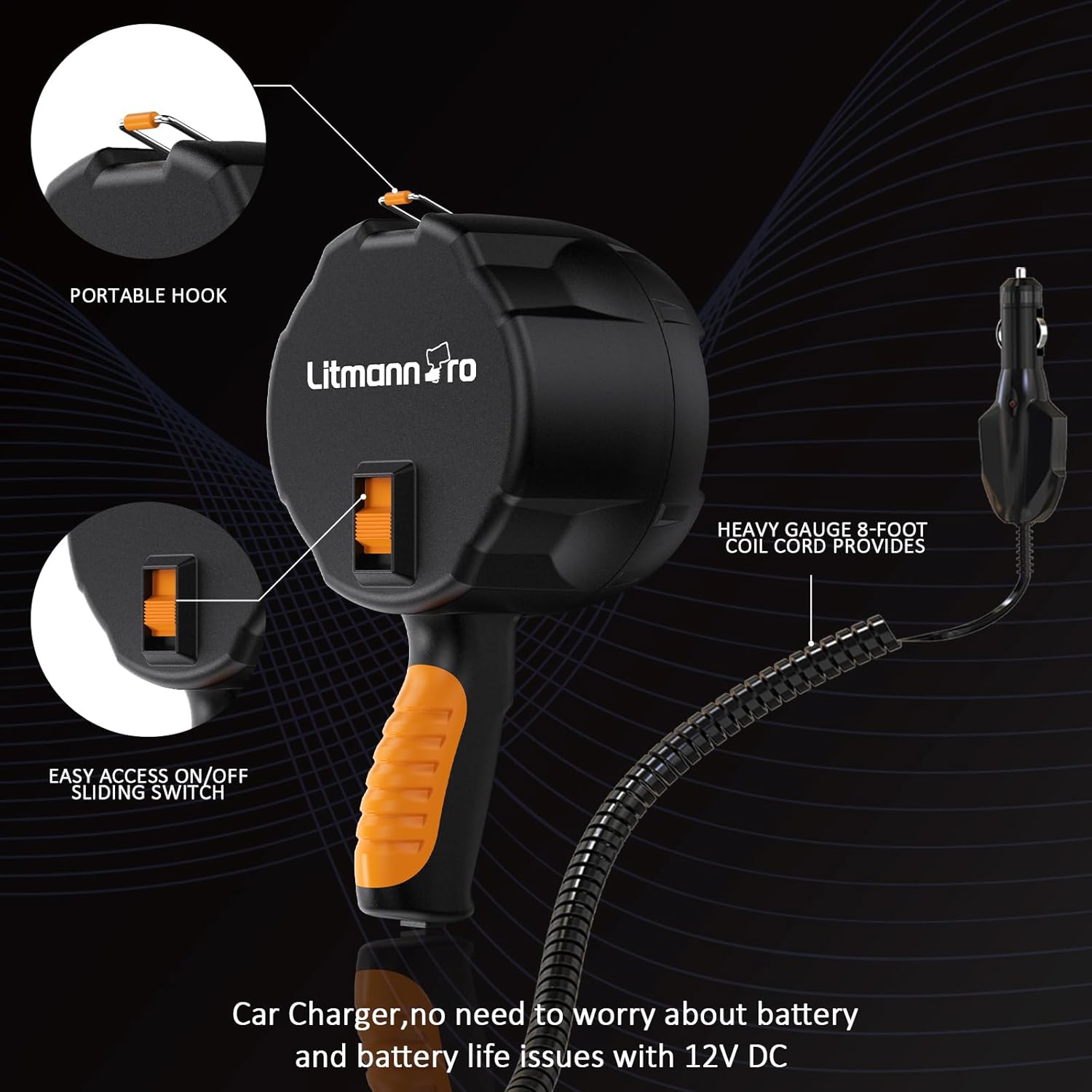 Handheld Spotlight up to 1500 Lumens 12V Plug Spot Light LED for Boat Camping Flashlight Hunting Spotlight Car Spotlight Marine Flashlight