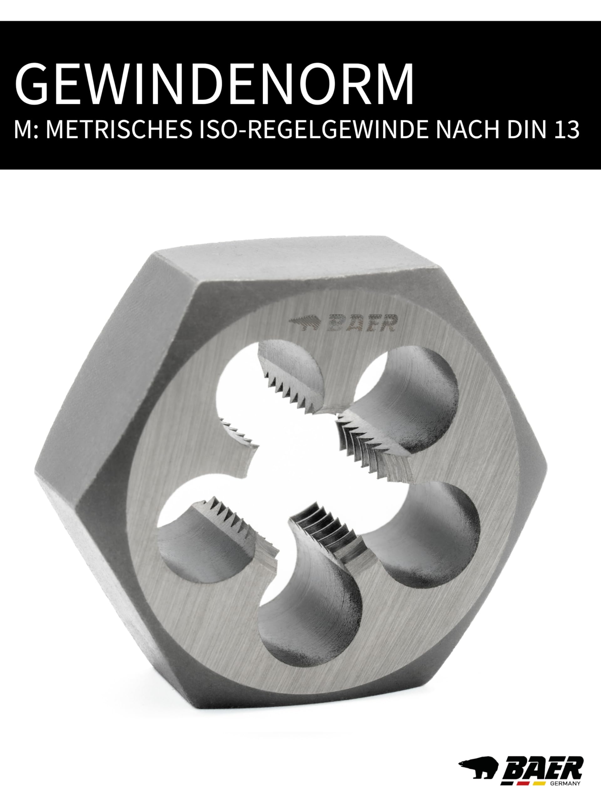 BAER Schneideisen Sechskant M 16 x 2,0 - HSS - Sechskantmutter - Sechskantschneideisen - Gewindeschneider - Schneidmutter - Außengewinde