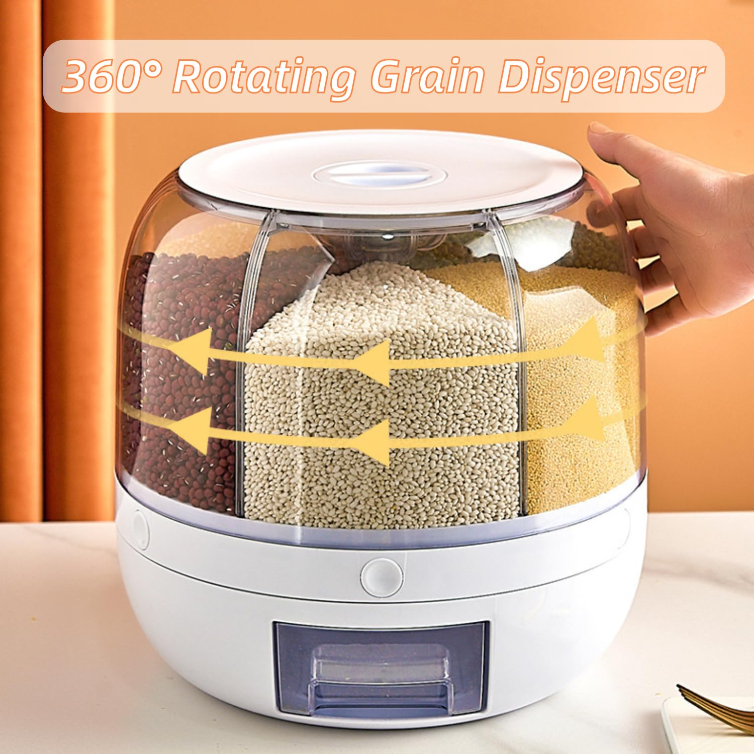 Distributeur De Céréales, Boîte De Stockage De Grains Rotative à 360 °, Distributeur De Riz, Conteneur De Grains à 6 Compartiments, Distributeur de rangement De Riz Pour Magasin De Cuisine