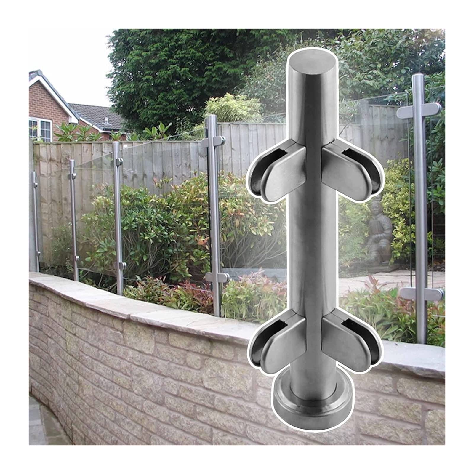 Valla de jardín y piscina con poste de esquina plateado 70 cm