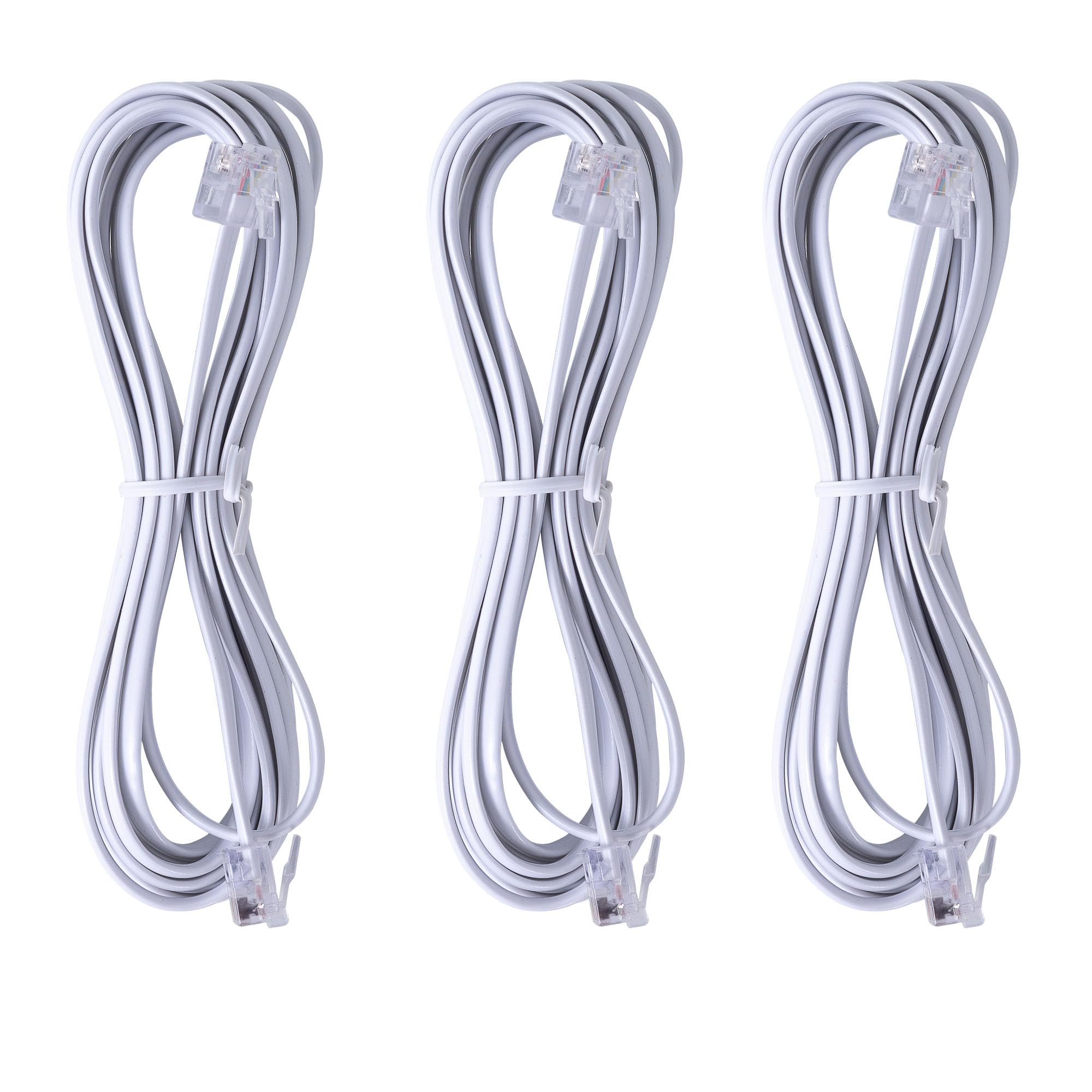 TOYAYAYO 3Pack RJ11 Cable Phone Cord for Landline - 6ft Telephone Cord - Male to Male for Landline Phone and Fax - White - 6Feet