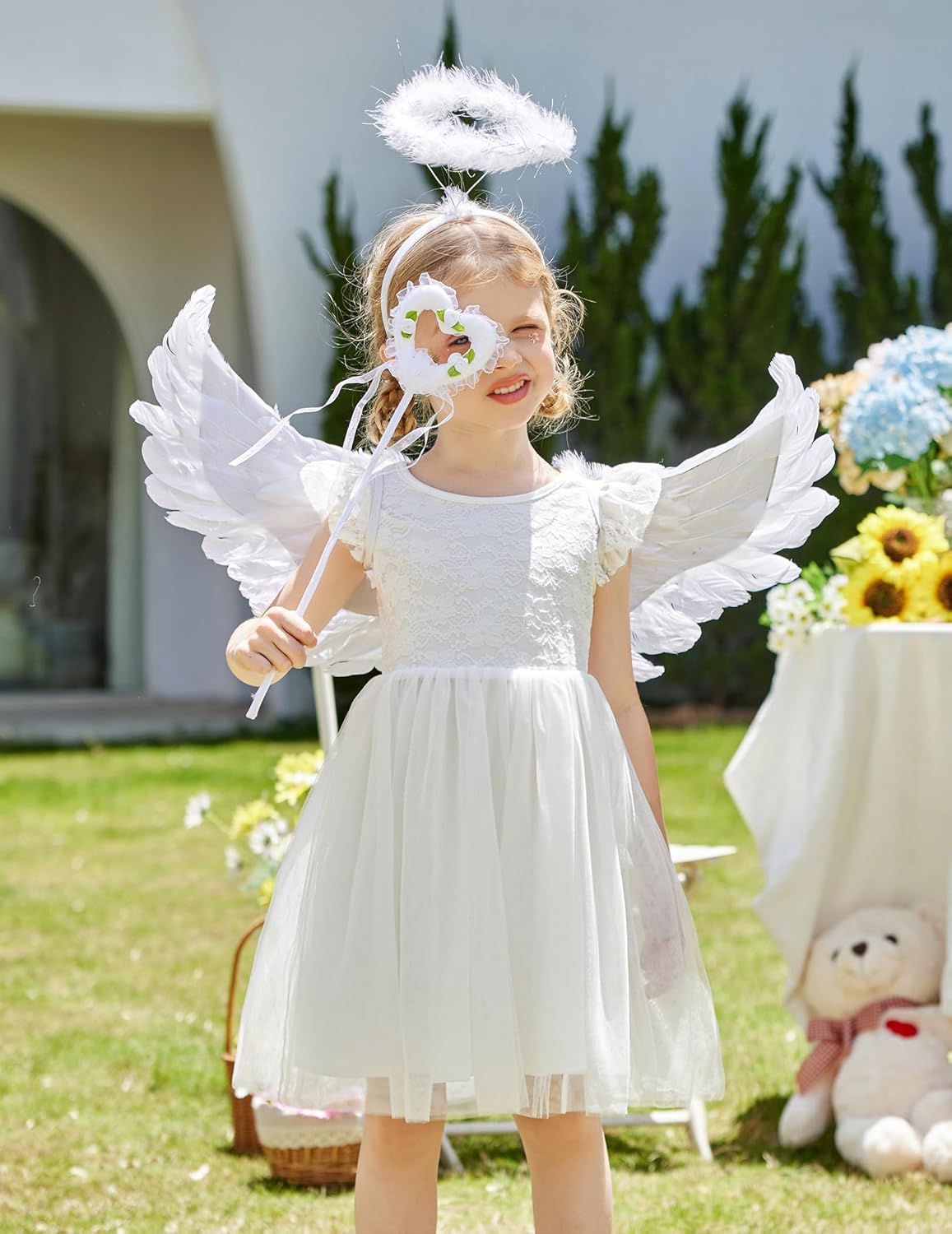 Arshiner Toddler Lace Tutu Dresses Ruffle Sleeve 3 Layers Tulle Flower Wedding Birthday Summer Little Girls Dress - Image 4