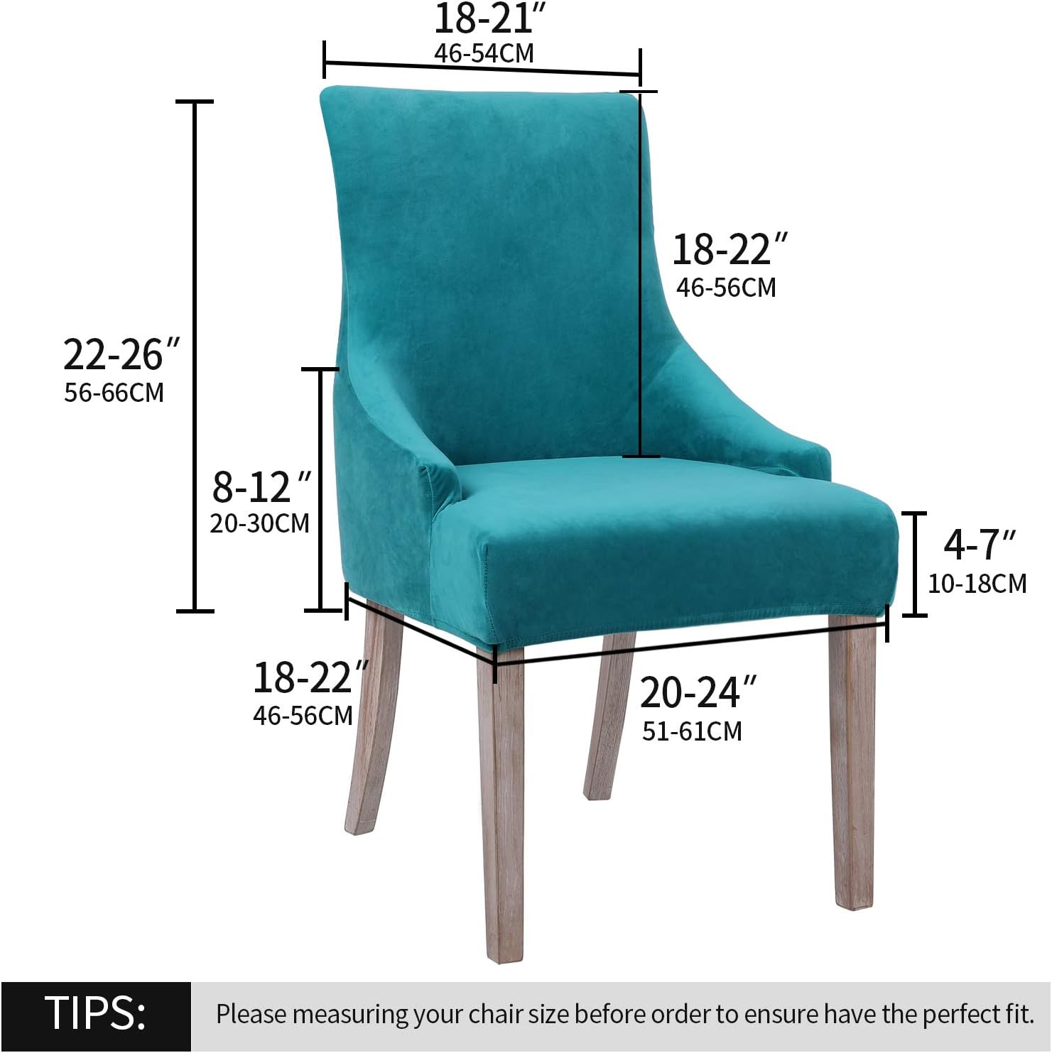 smiry Velvet Tufted Dining Chair Covers, Stretch Fit Wingback Side Chair Slipcovers, Removable Washable Soft Spandex Chair Protector Cover, Teal
