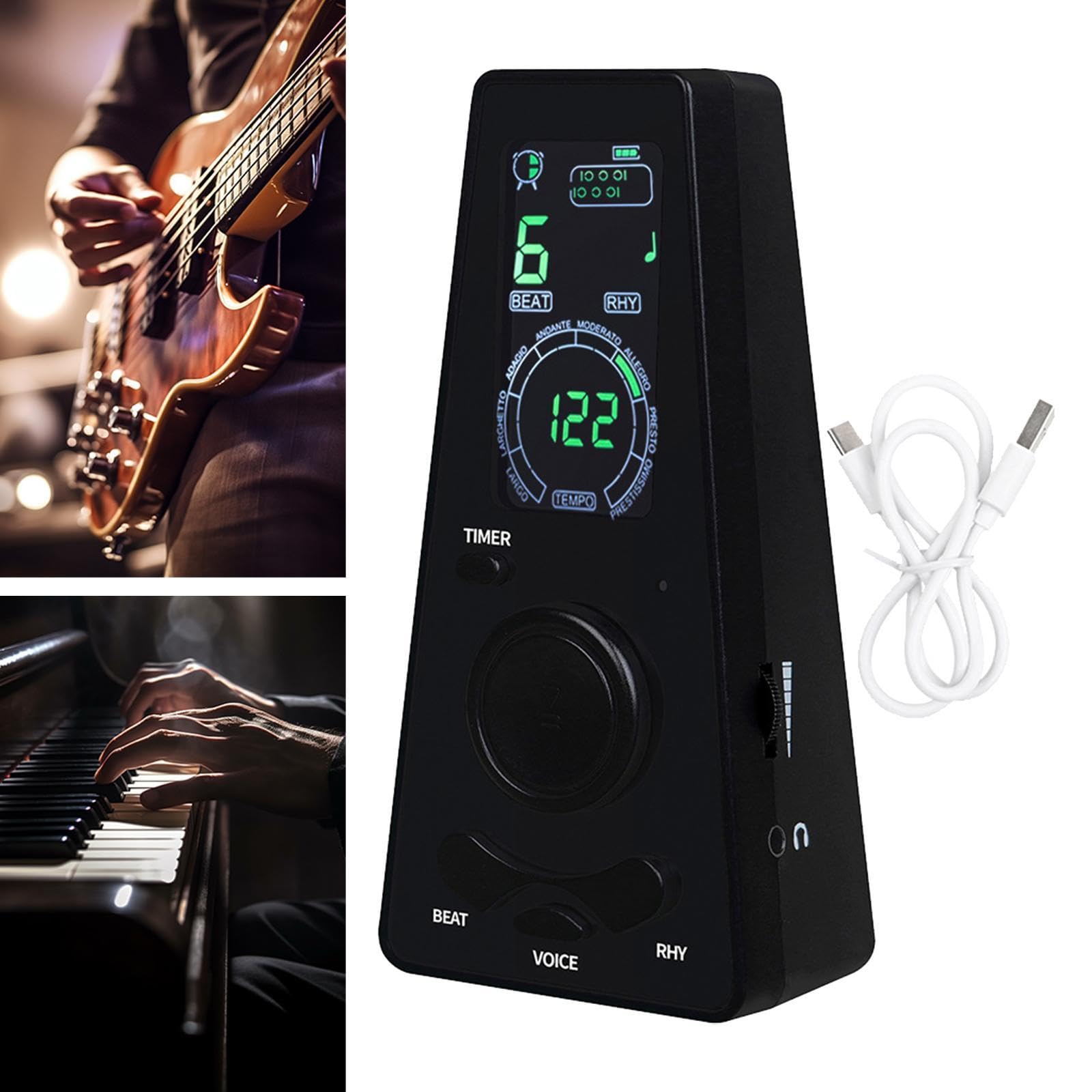 DYNWAVE Electronic Digital Metronome Volume Control Clear Digital Display Kids Tuner Rhythm Adjustment for Violin Drums Guzheng Piano, Black