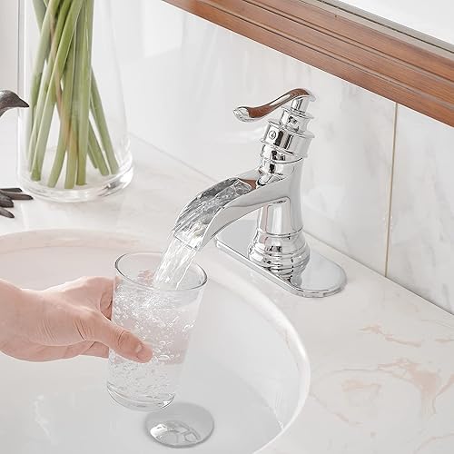 Miniatura 6 de BWE Grifo de baño Cromo Cascada Lavabo Grifos de baño Agujero de una manija Lavabo Lavabo Baño Comercial Líneas de suministro de agua Manguera