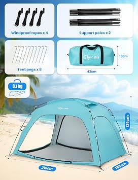 Glymnis Beach Tent Portable UV Protection Beach Sun Shelter for Adults, Lightweight Sun Shade Tent for Beach, Picnic, Fishing
