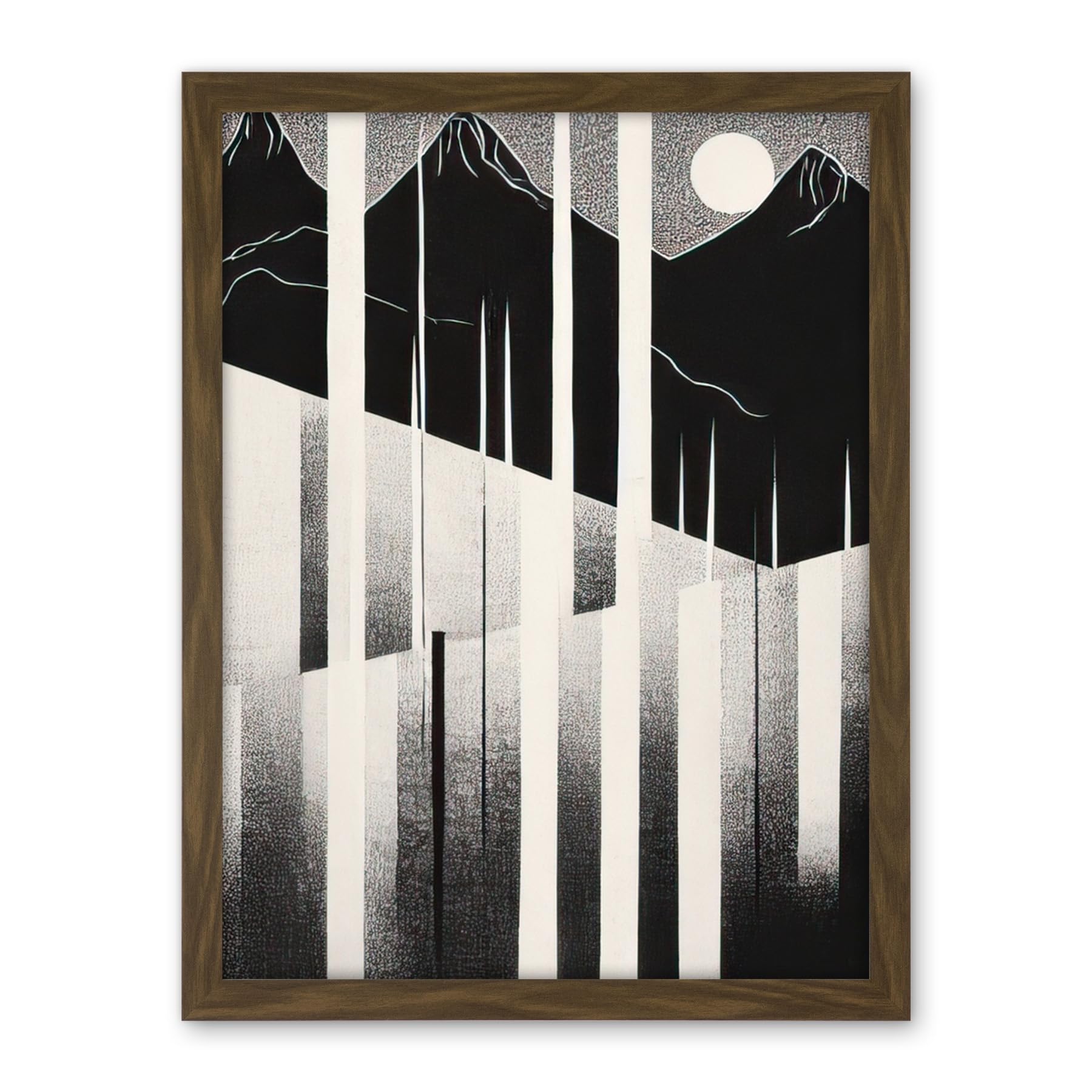 Artery8 Abstract Mountain Landscape Lake Sunrise Linocut Artwork Framed Wall Art Print 18X24 Inch