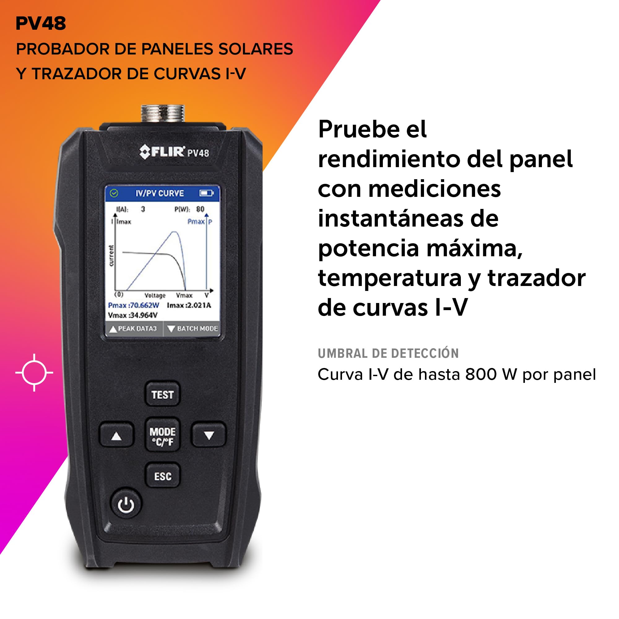 FLIR PV48 - Probador de paneles solares y trazador de curvas IV con mediciones de temperatura - Diseñado para evaluar la potencia y eficiencia máximas de los paneles solares