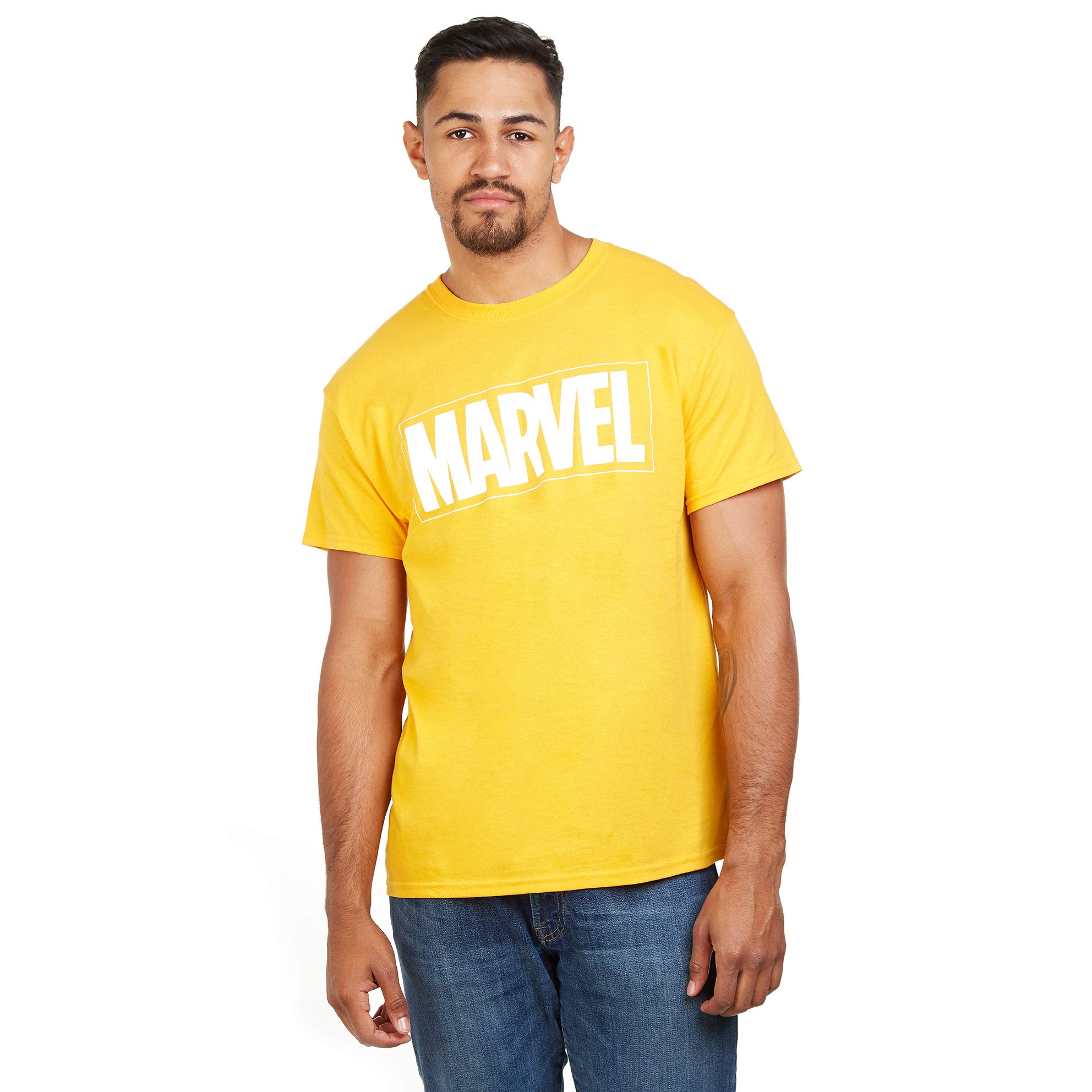 Marvel Men's Yellow (Gold Gld) Text Logo T-Shirt, Xx (Size:xx-Large)